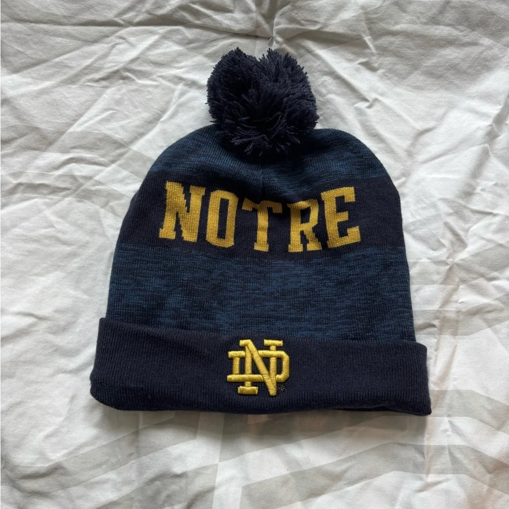 Under Amour Notre Dame Women’s Pom-Pom Beanie - Navy and Gold - Picture 1 of 2